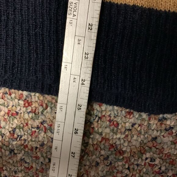 J. Crew Tan and Navy Striped Wool Mohair V-Neck Sweater Size S - Picture 9 of 9